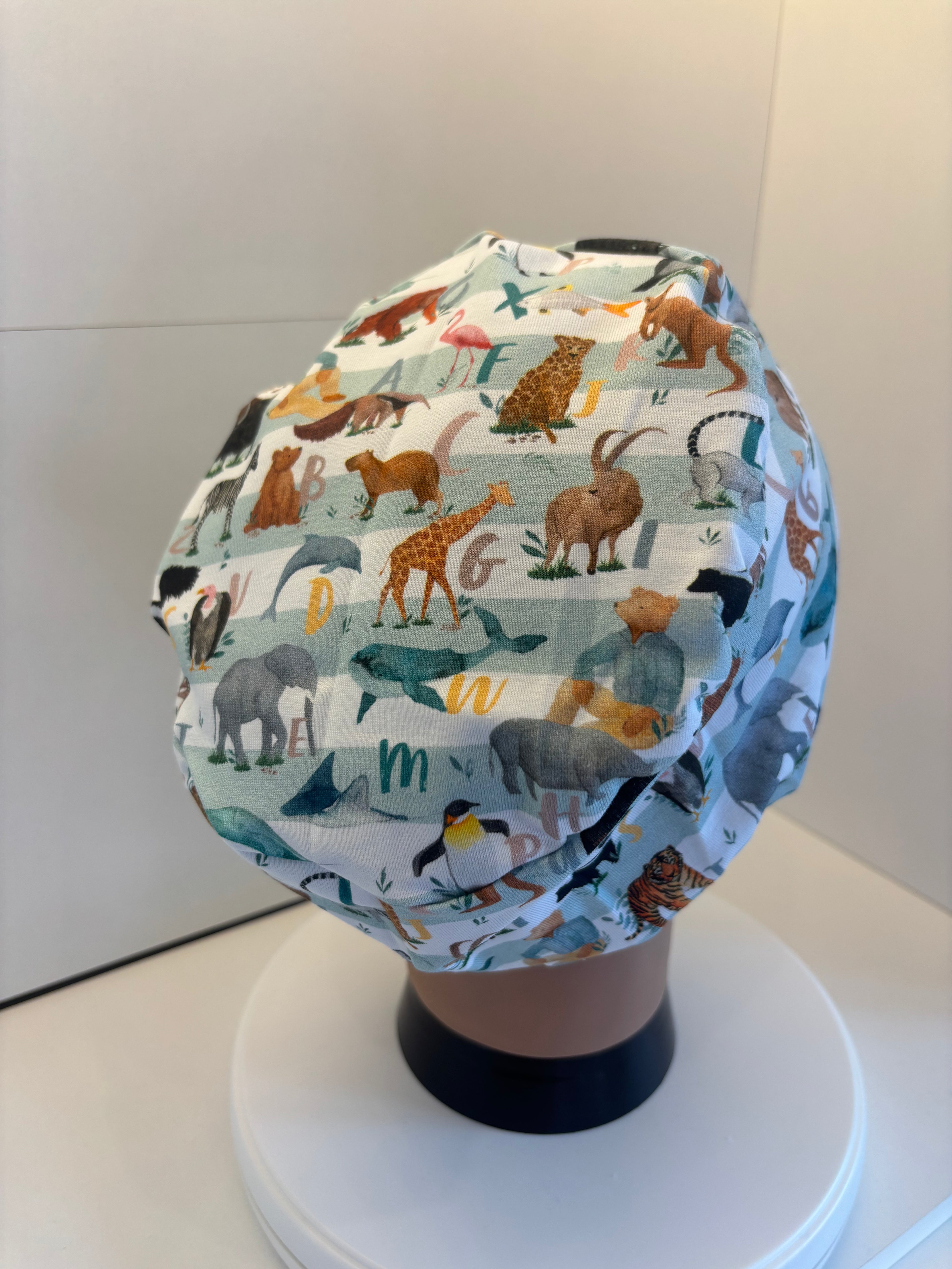 Alphabet Jungle Premium Cotton Jersey Super Soft Surgical/Theatre Scrub Hat/Cap. UK Handmade