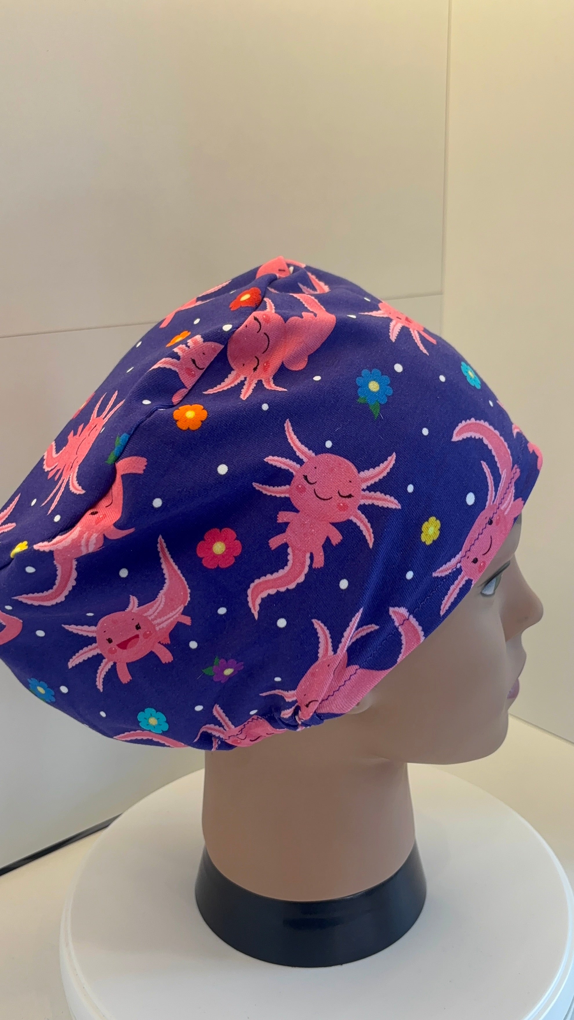 Pink & Purple Axolotls Premium Cotton Jersey super soft theatre scrub hat/cap
