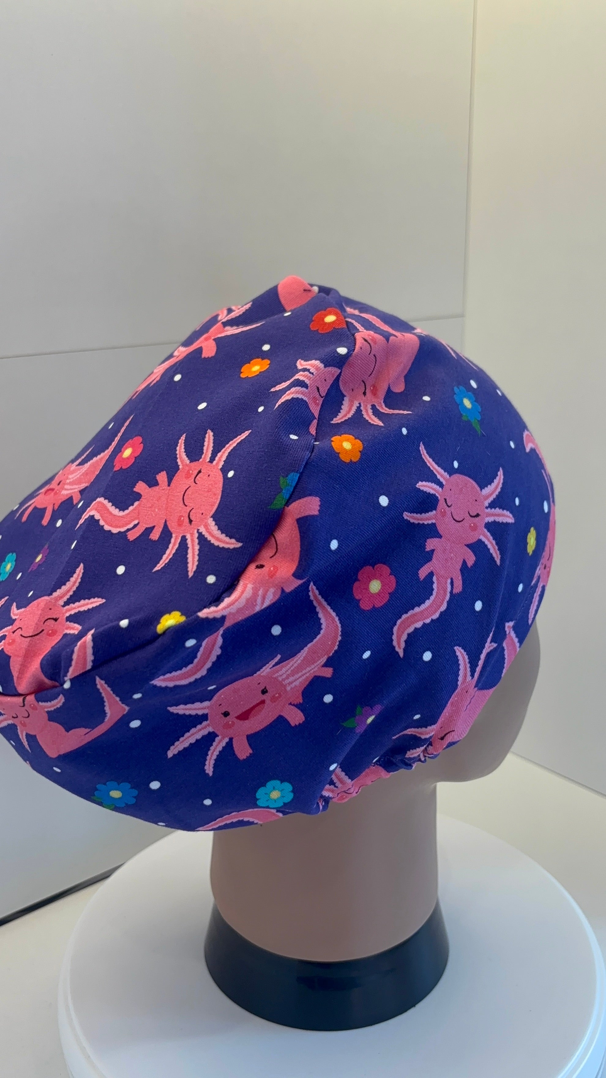 Pink & Purple Axolotls Premium Cotton Jersey super soft theatre scrub hat/cap