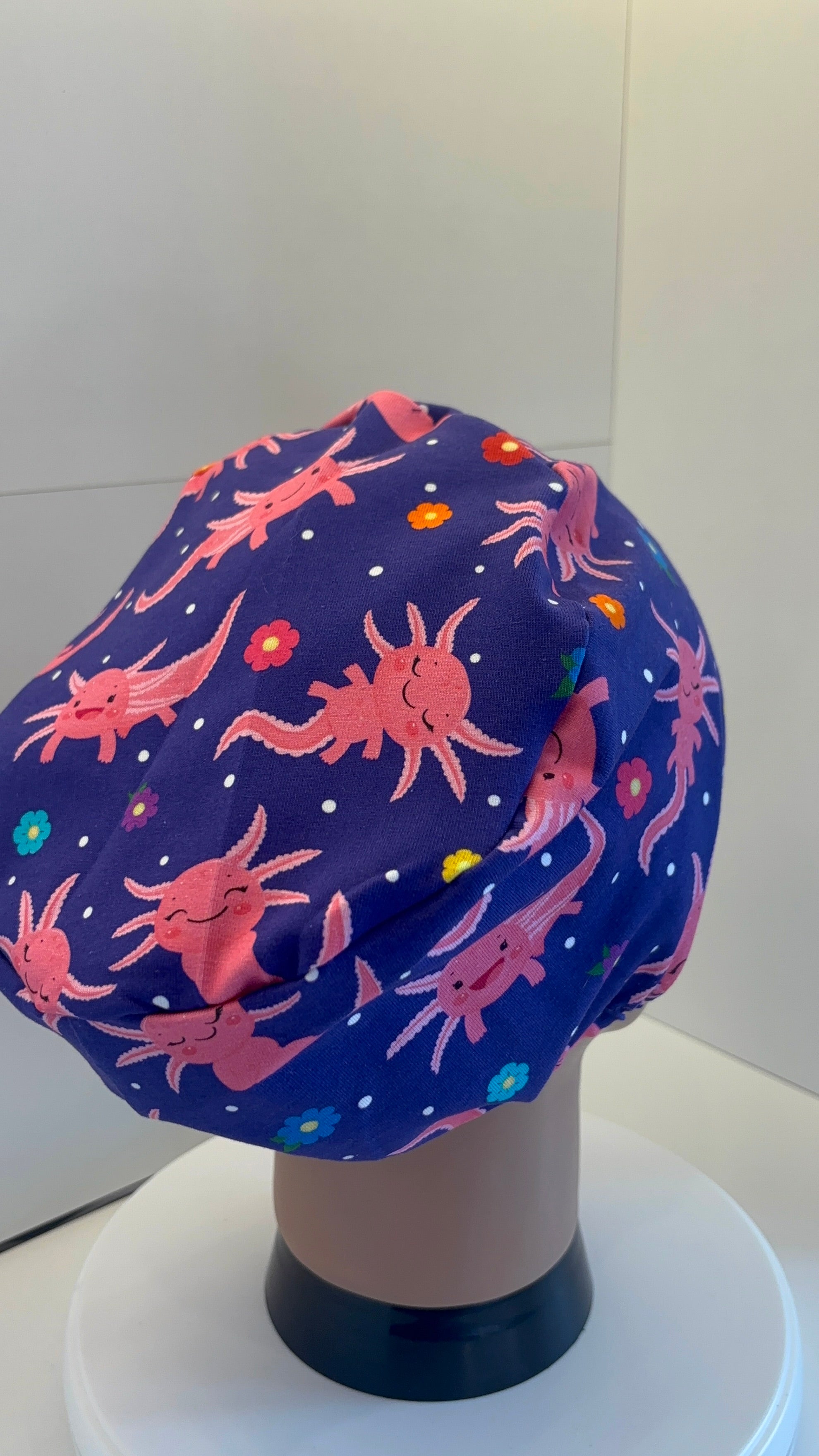 Pink & Purple Axolotls Premium Cotton Jersey super soft theatre scrub hat/cap