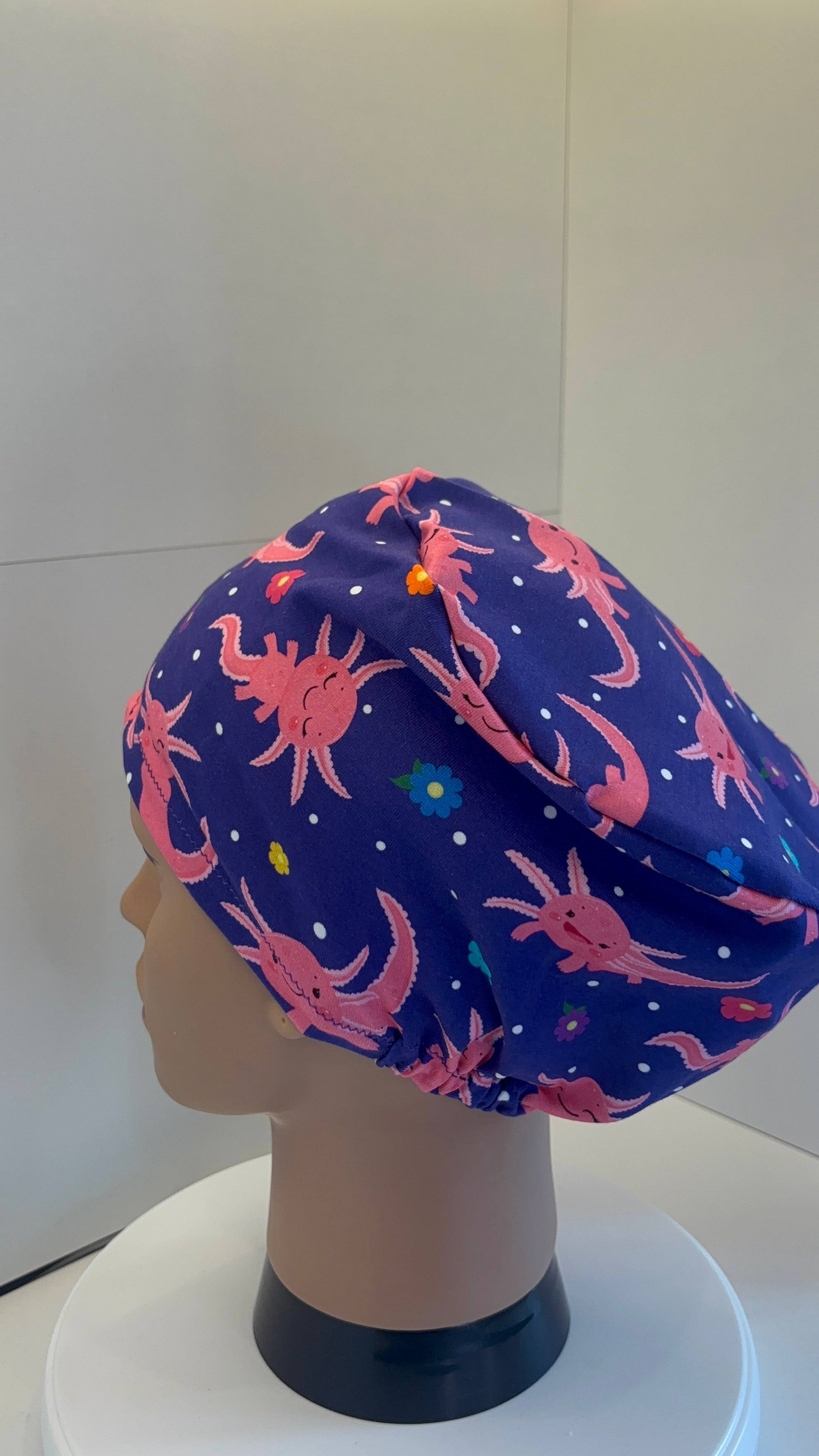 Pink & Purple Axolotls Premium Cotton Jersey super soft theatre scrub hat/cap