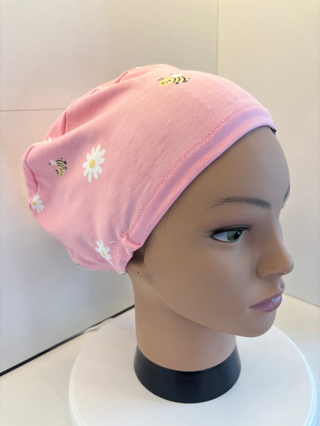 Pink Bees & Daisies Premium Jersey super soft and smooth cotton theatre scrub hat/cap