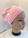 Pink Bees & Daisies Premium Jersey super soft and smooth cotton theatre scrub hat/cap