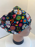 Day of the Dead Jersey Fabric theatre scrub cap / hat.  Ethically made
