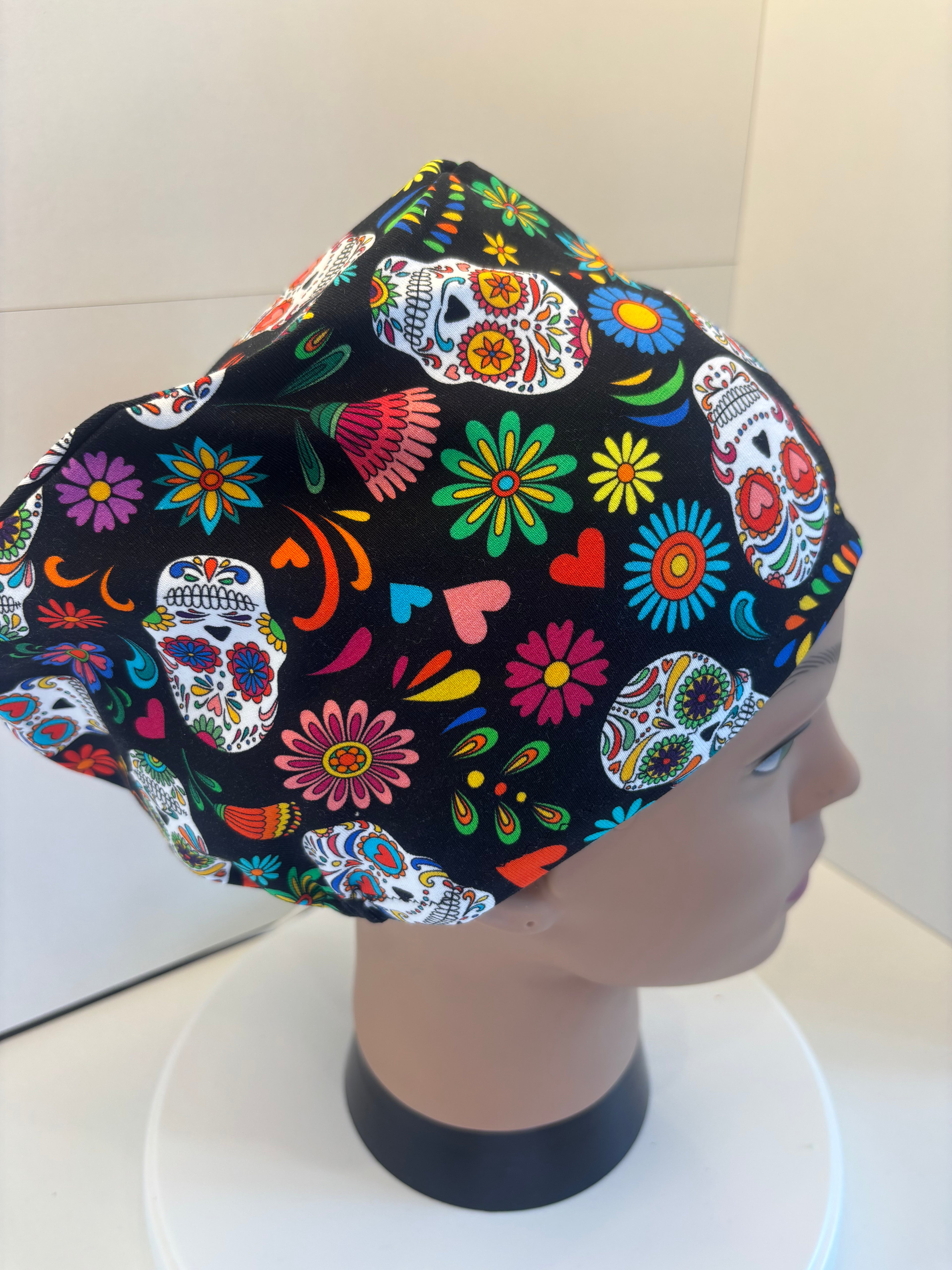 Day of the Dead Jersey Fabric theatre scrub cap / hat.  Ethically made