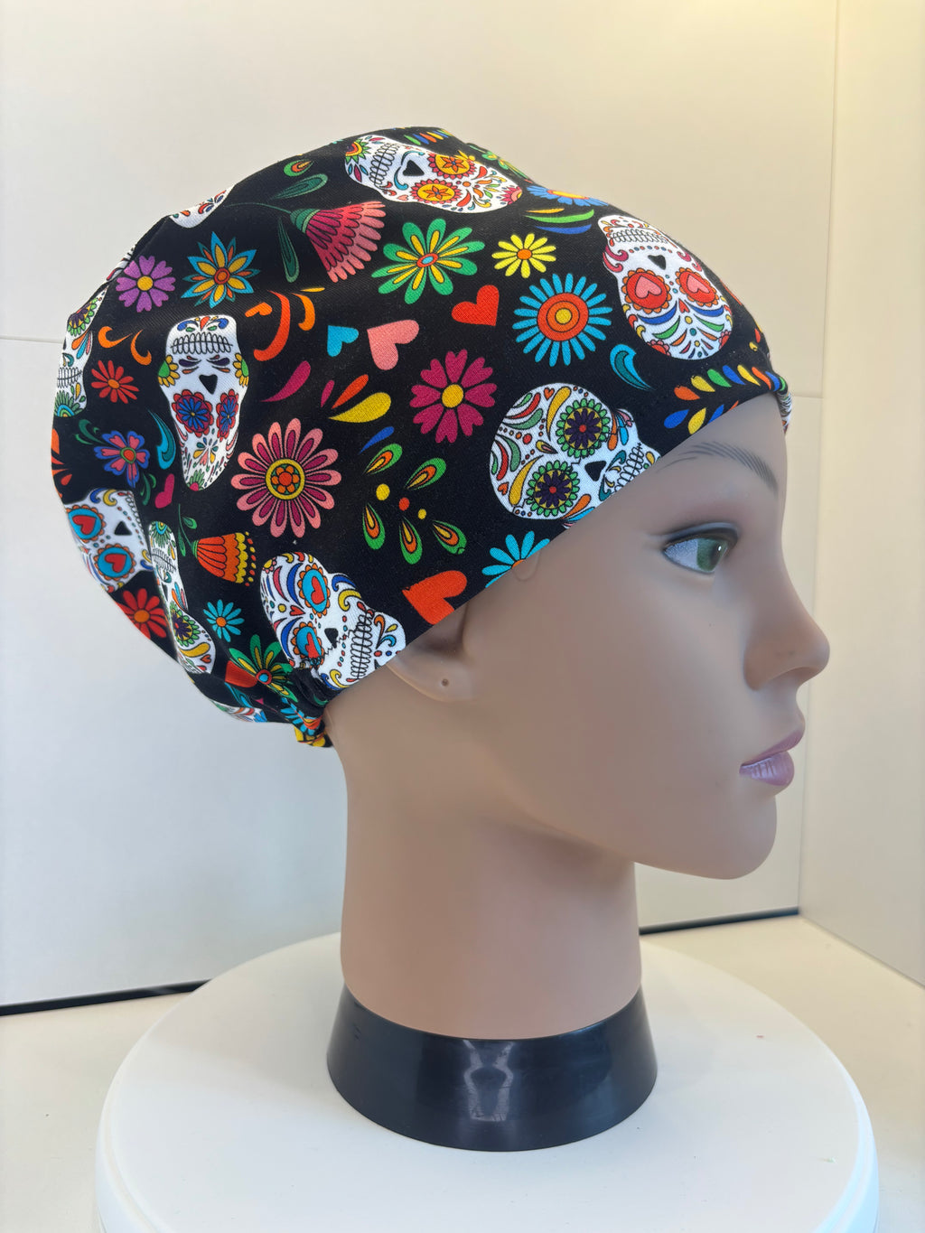 Day of the Dead Jersey Fabric theatre scrub cap / hat.  Ethically made
