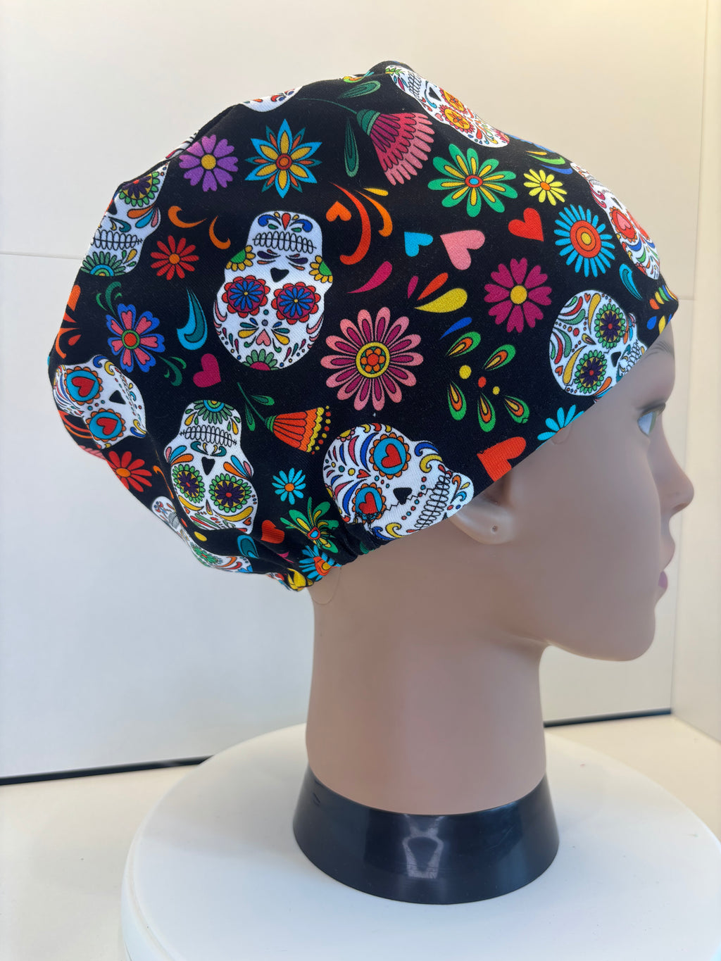 Day of the Dead Jersey Fabric theatre scrub cap / hat.  Ethically made