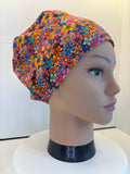 Doodle Flowers Premium Cotton Jersey super soft theatre scrub hat/cap.
