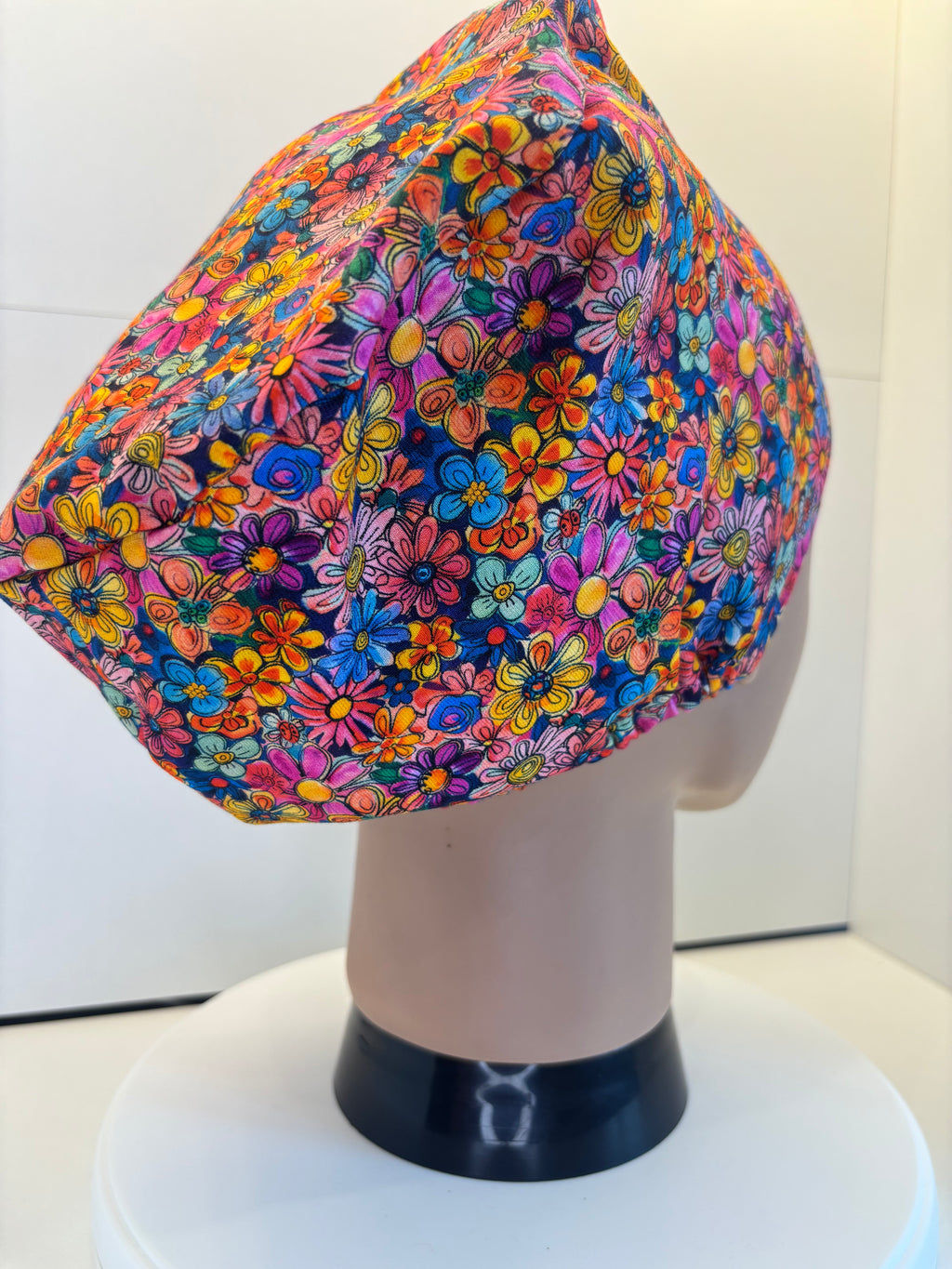 Doodle Flowers Premium Cotton Jersey super soft theatre scrub hat/cap.