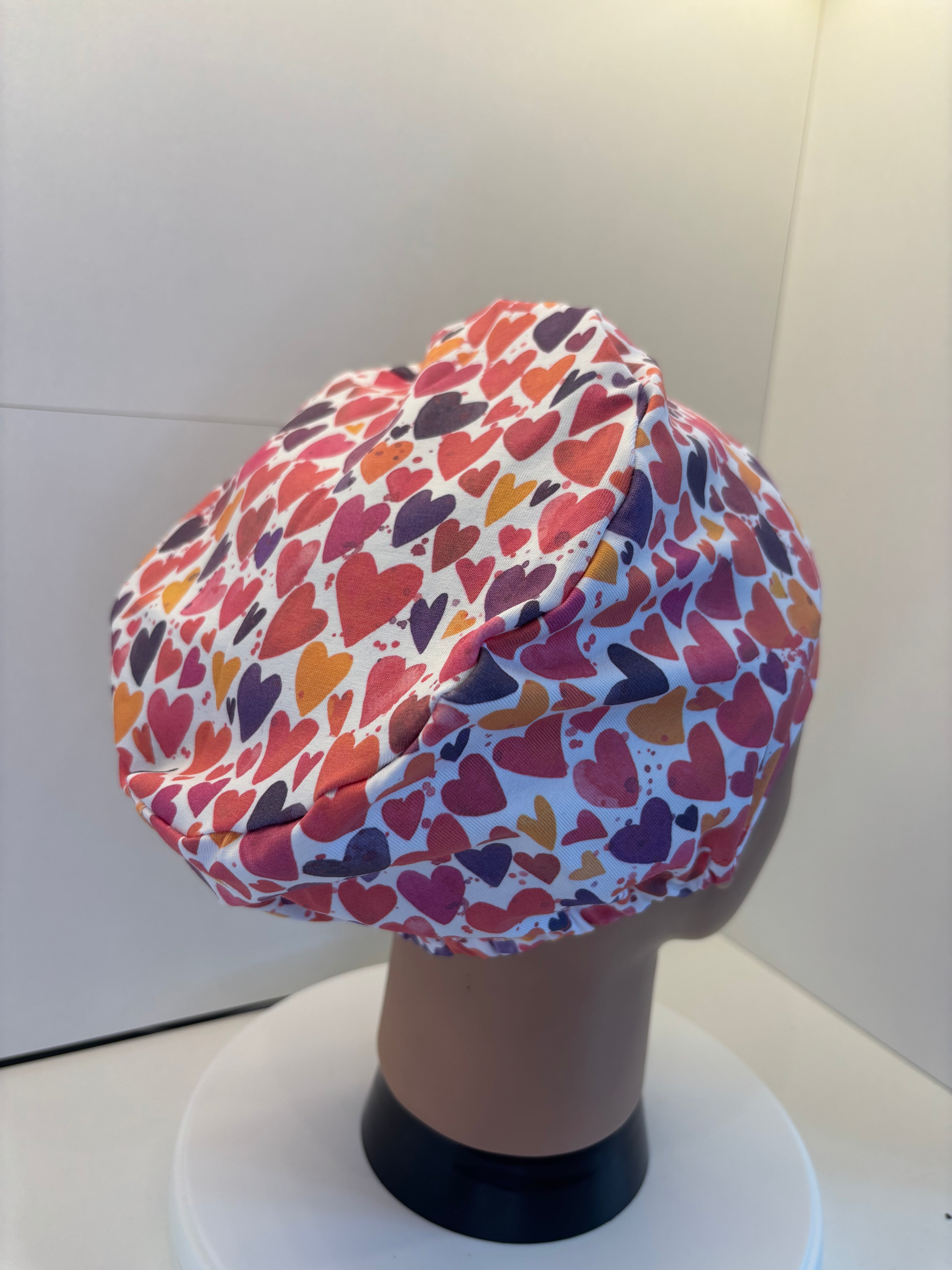 Warm Hearts Premium Cotton Jersey super soft theatre scrub hat/cap. Love/ Valentine's Day