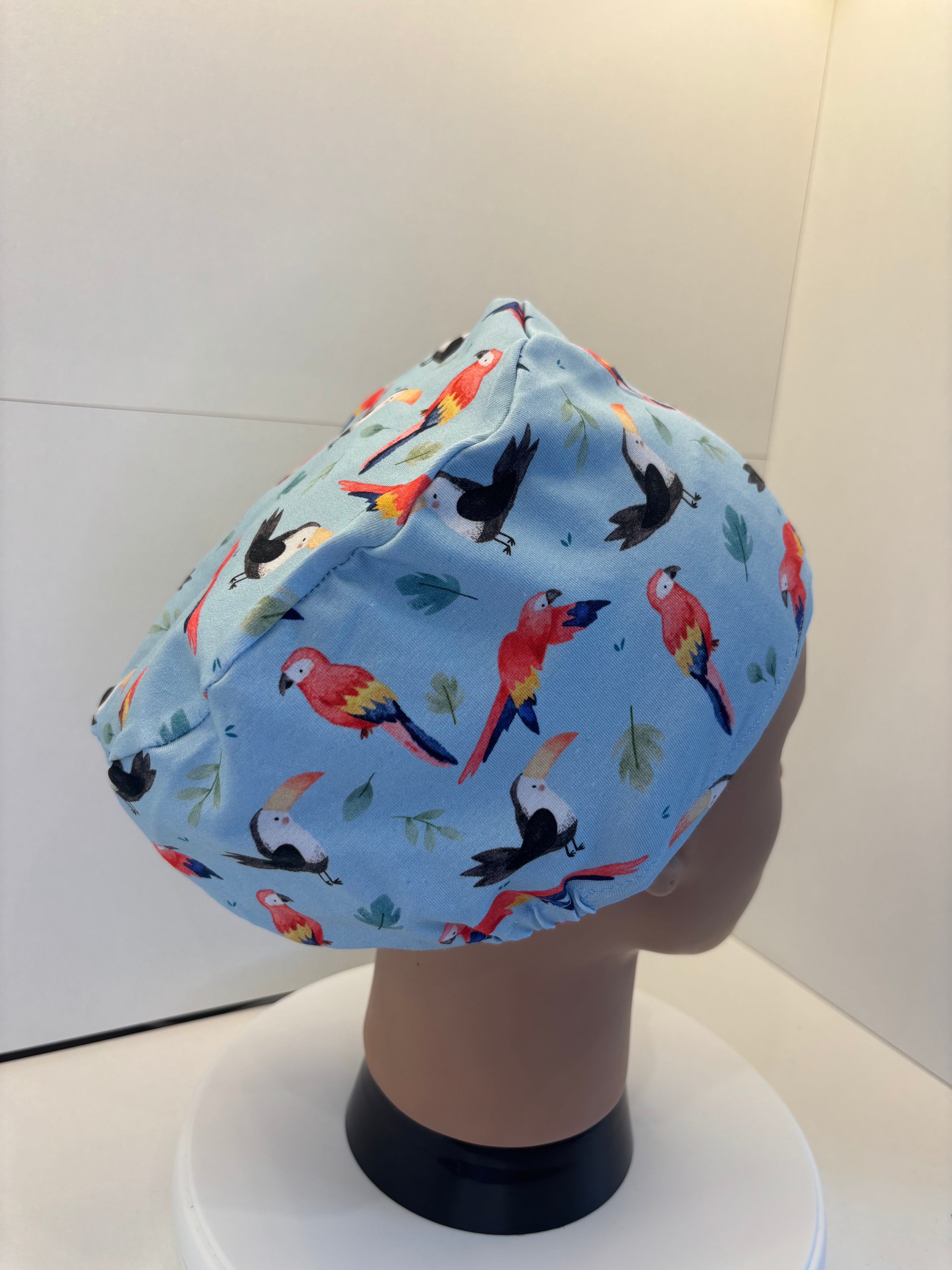 Macaws & Toucans PREMIUM JERSEY super soft and smooth cotton theatre scrub hat/cap.
