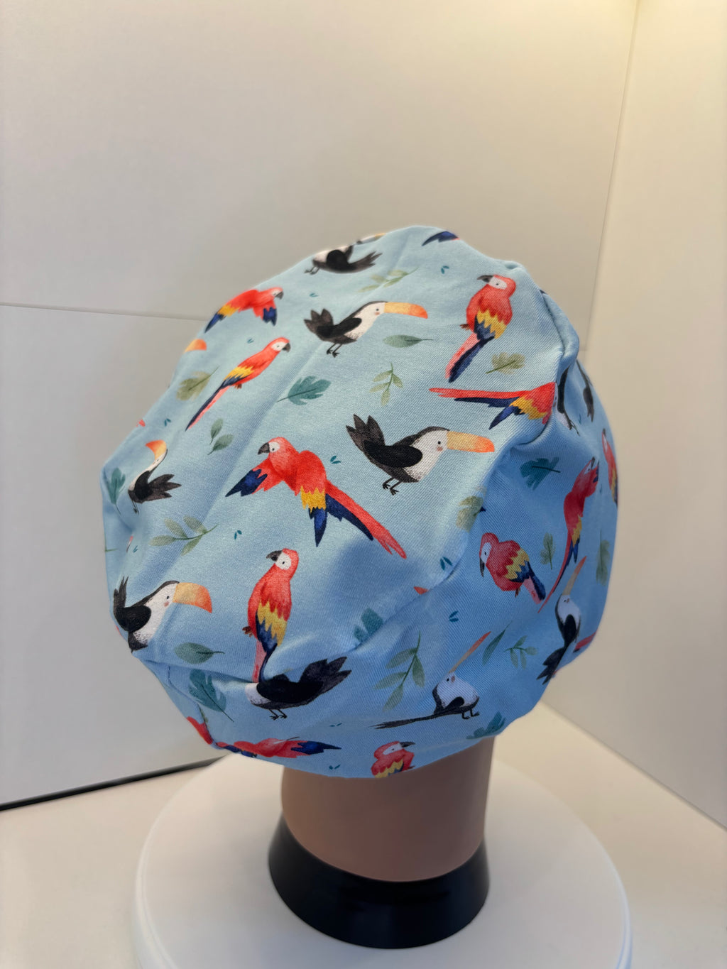 Macaws & Toucans PREMIUM JERSEY super soft and smooth cotton theatre scrub hat/cap.