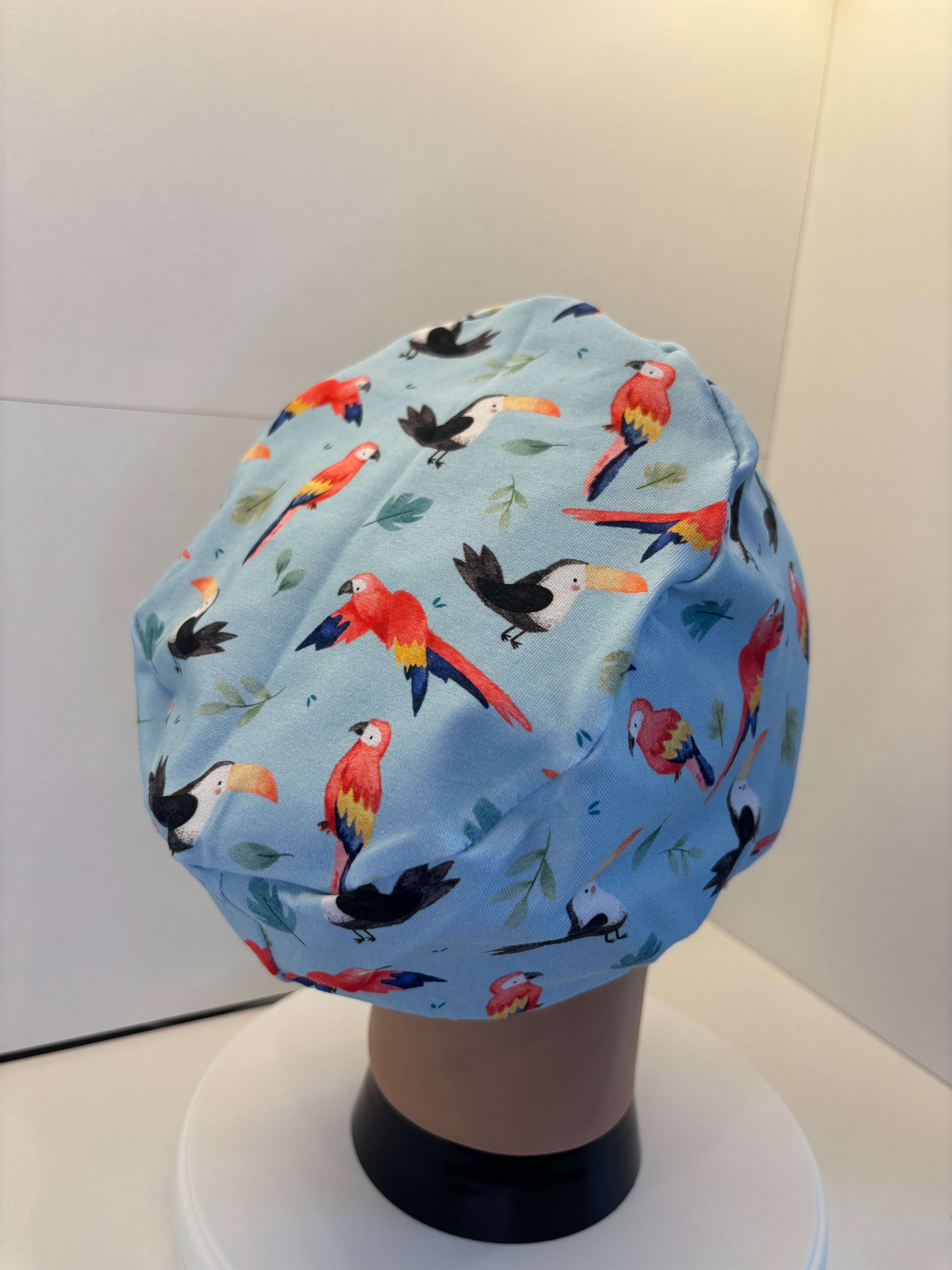 Macaws & Toucans PREMIUM JERSEY super soft and smooth cotton theatre scrub hat/cap.