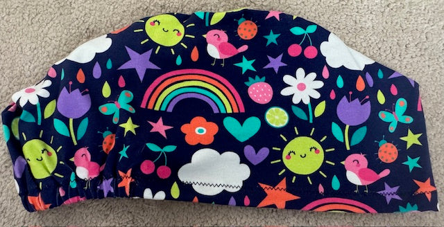 Navy Sunny Skies Soft Jersey Fabric theatre scrub cap / hat.  Ethically made. Standard and Large size