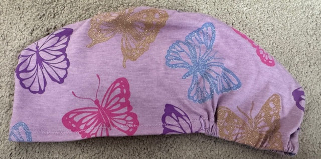 Lilac Butterfly Soft Jersey Fabric theatre scrub cap / hat.  Ethically made. Standard and Large size