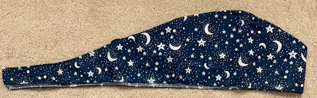 Moon and Stars design Cotton Fabric tie-back theatre scrub cap / hat.  Ethically made.