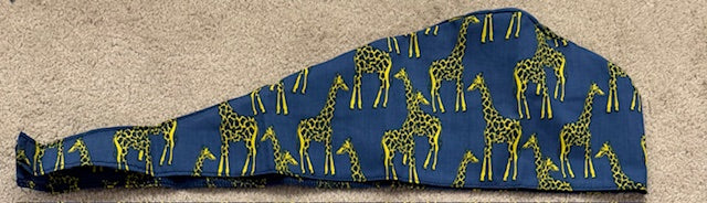 Blue Giraffes Animals Cotton Fabric tie-back theatre scrub cap / hat.  Ethically made.