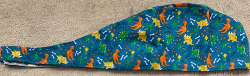 Blue Dinos and Bones 100% Cotton Tie-Back Surgical/Theatre Scrub Hat/Cap. UK Handmade