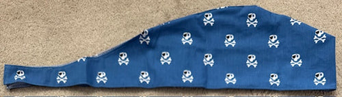 Blue Skull & Crossbones Cotton Fabric tie-back theatre scrub cap / hat.  UK Handmade