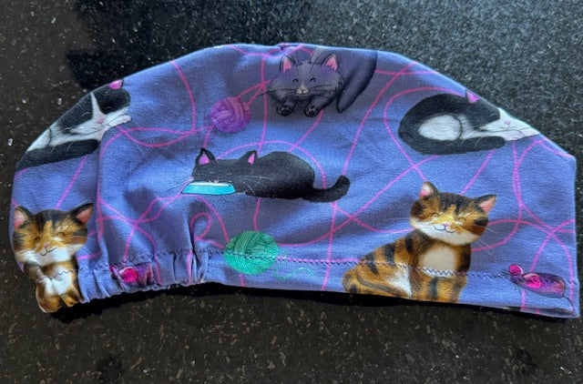 Cats in a Tangle design Soft Jersey Fabric theatre scrub cap / hat.  Ethically made.