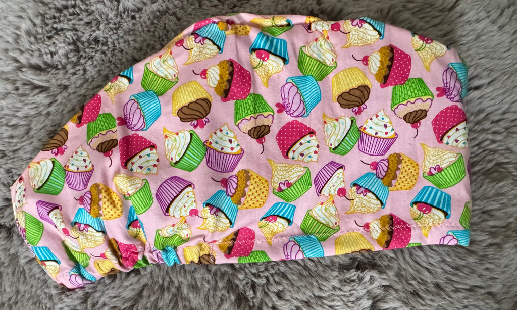 Pink Cupcakes Satin lined Fabric Scrub Hat Cap Doctor Theatre Nurse