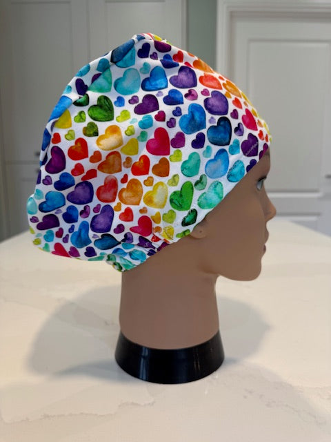 Rainbow Hearts Premium Cotton Jersey super soft theatre scrub hat/cap. Love/ Valentine's Day (Copy)