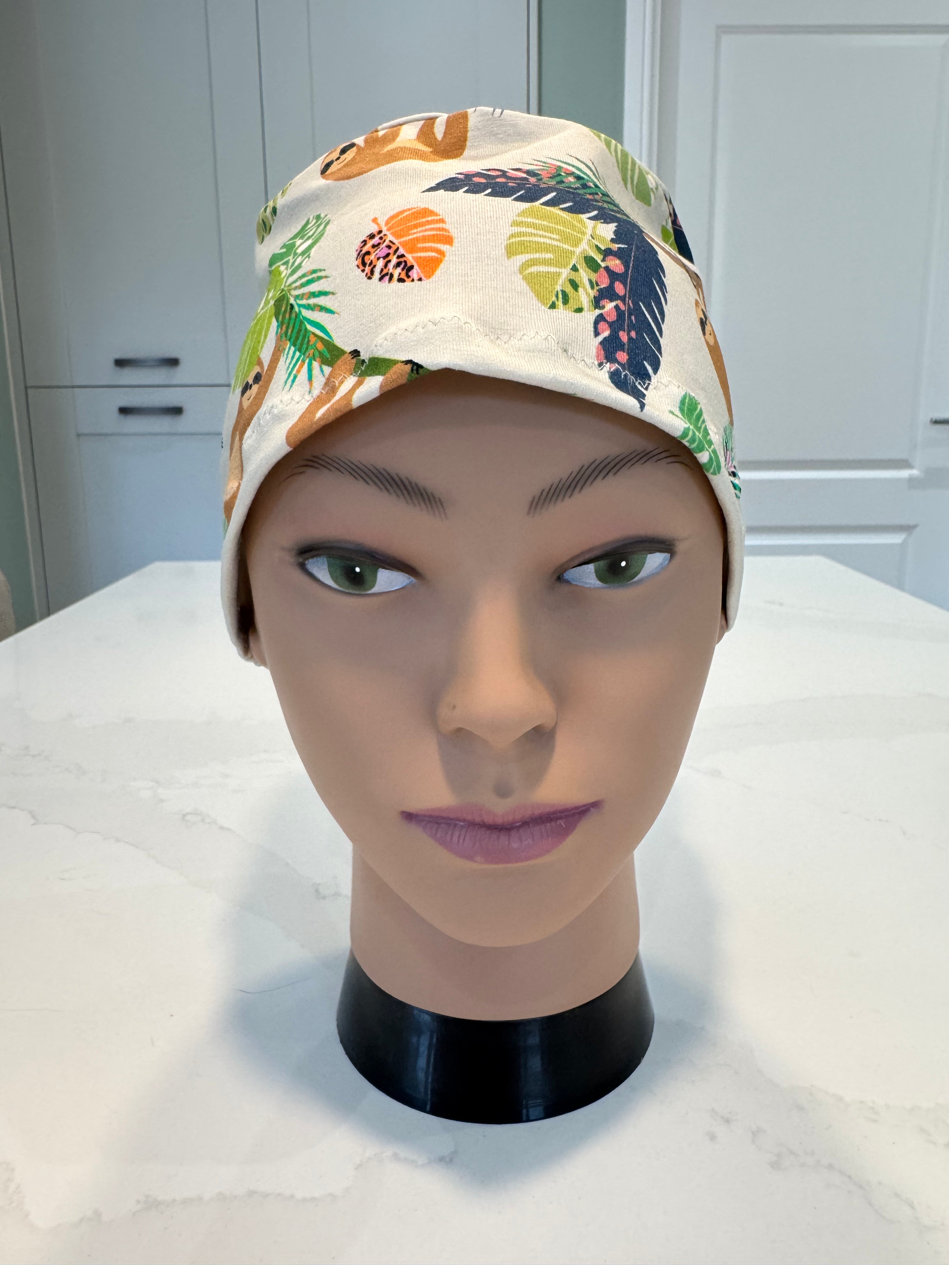 Sloths in Trees Soft Jersey Fabric theatre scrub cap / hat.  Ethically made. Standard and Large size