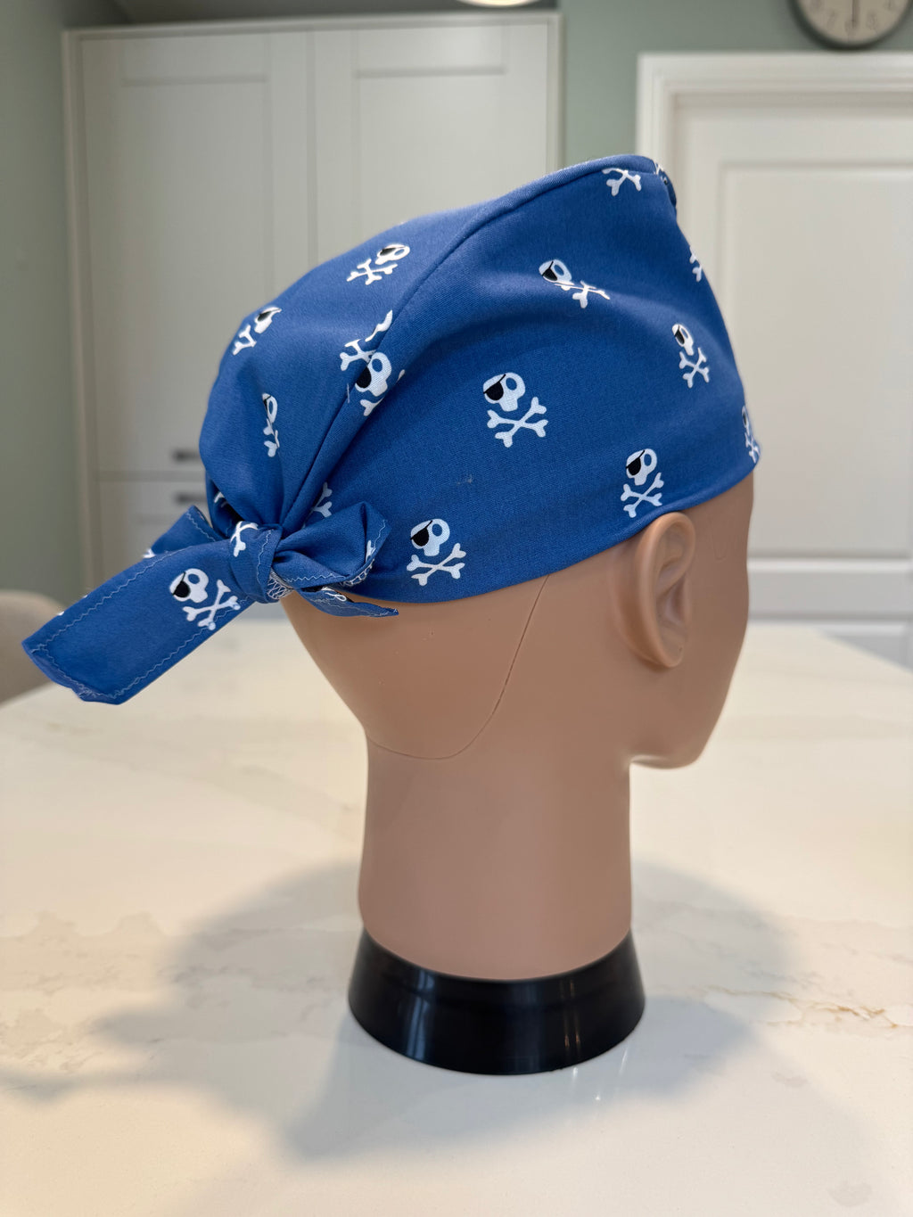 Pirate Crossbones Cotton Fabric tie-back theatre scrub cap / hat.  Ethically made