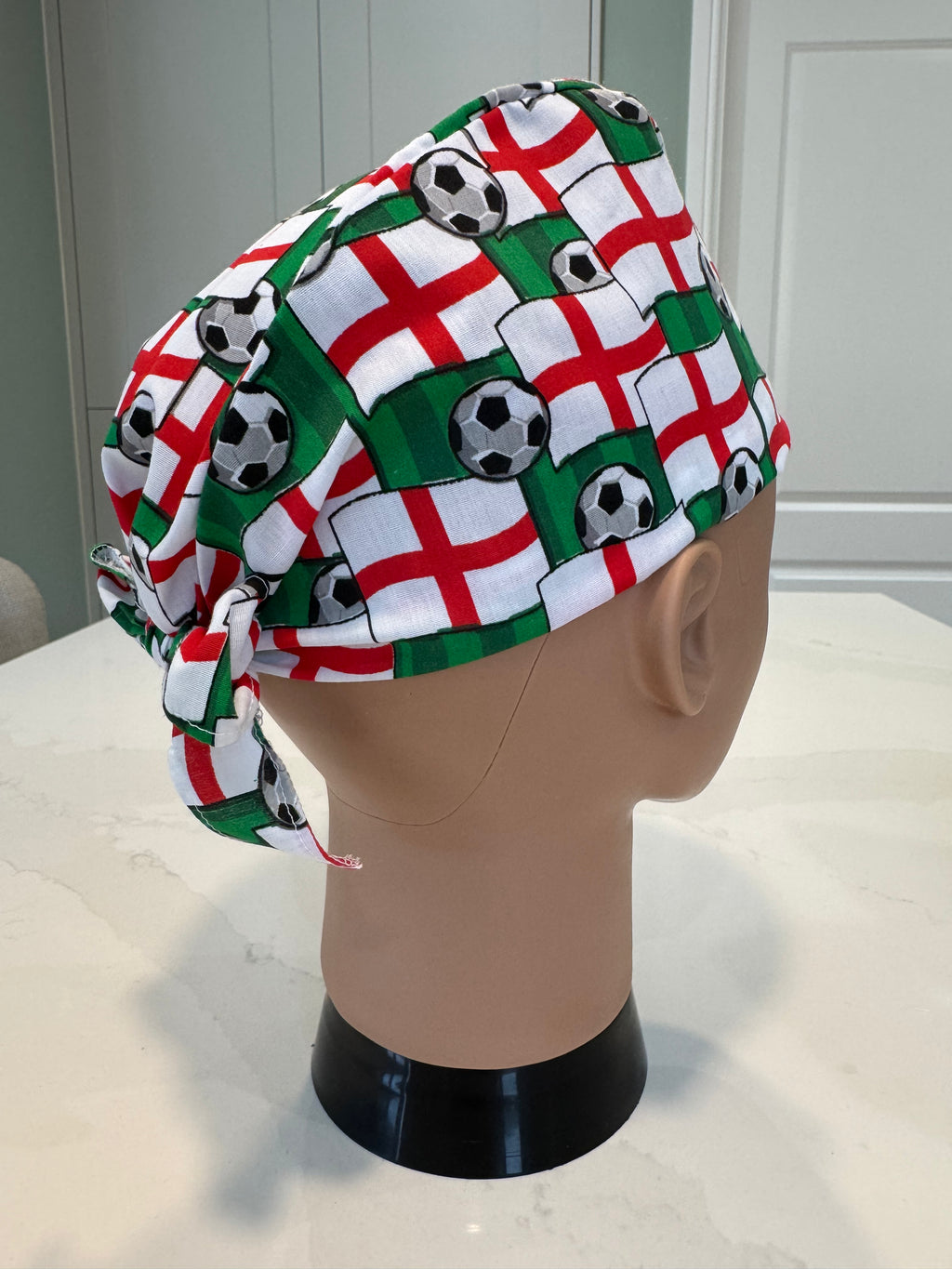 England Football Cotton Fabric tie-back theatre scrub cap / hat.  Ethically made