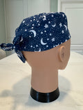 Moon and Stars design Cotton Fabric tie-back theatre scrub cap / hat.  Ethically made.