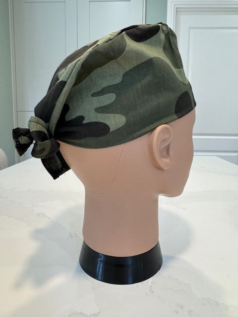 Army Camouflage Cotton Fabric tie-back theatre scrub cap / hat.  Ethically made