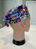 Spiderman/ Spidey design Cotton Fabric tie-back theatre scrub cap / hat.  UK handmade