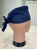 Plain Navy Cotton Fabric tie-back theatre scrub cap / hat.  Ethically made