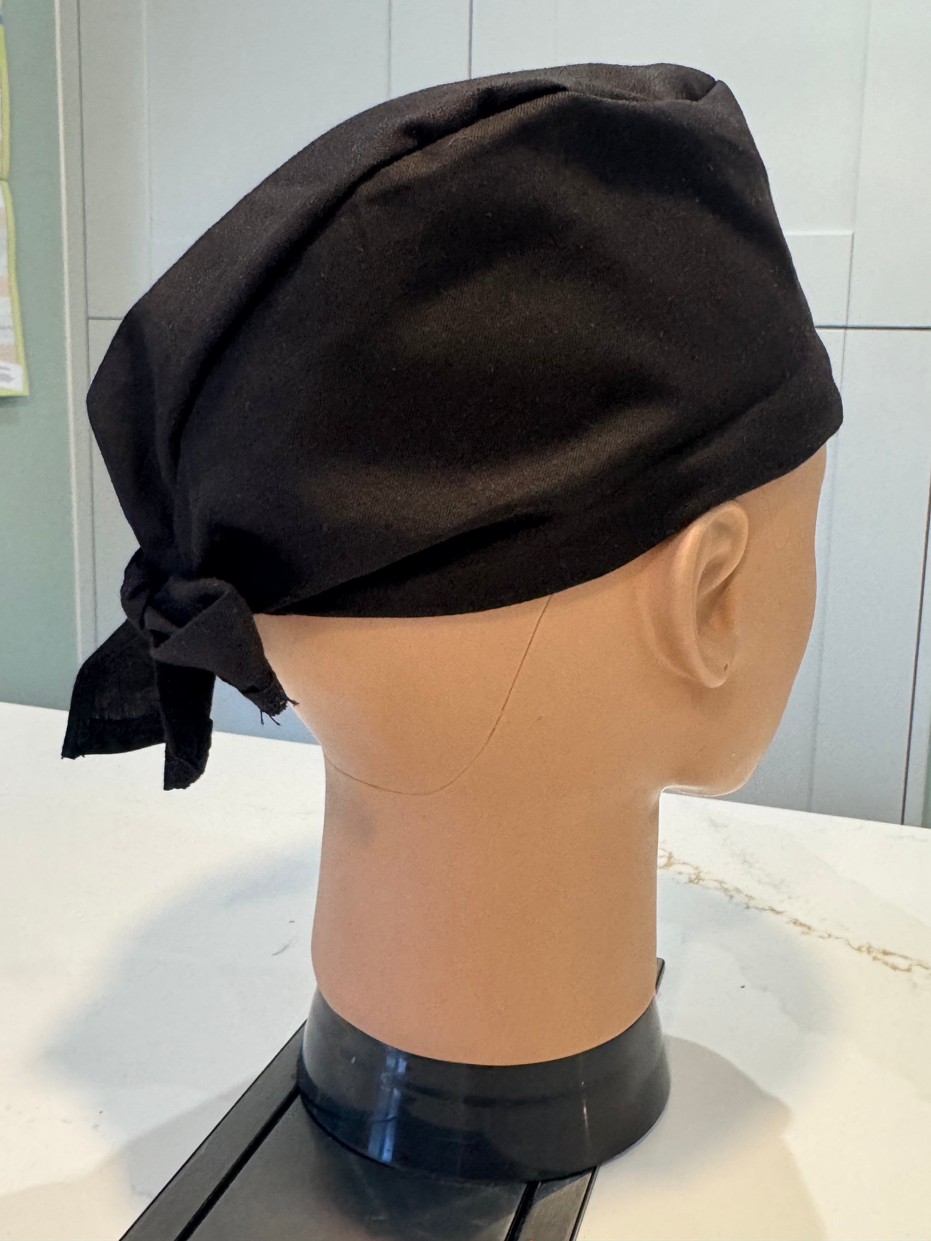 Plain Black Tie Back Theatre Hat/Scrub Cap