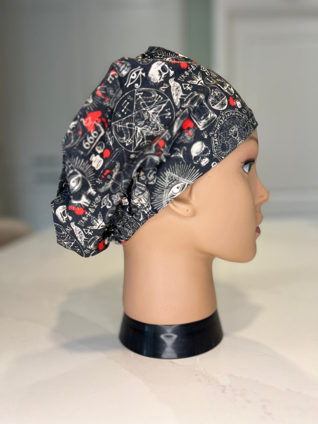Apocathary's Notebook design Soft Jersey Fabric theatre scrub cap / hat.  Ethically made.