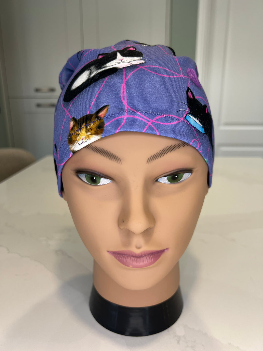 Cats in a Tangle design Soft Jersey Fabric theatre scrub cap / hat.  Ethically made.