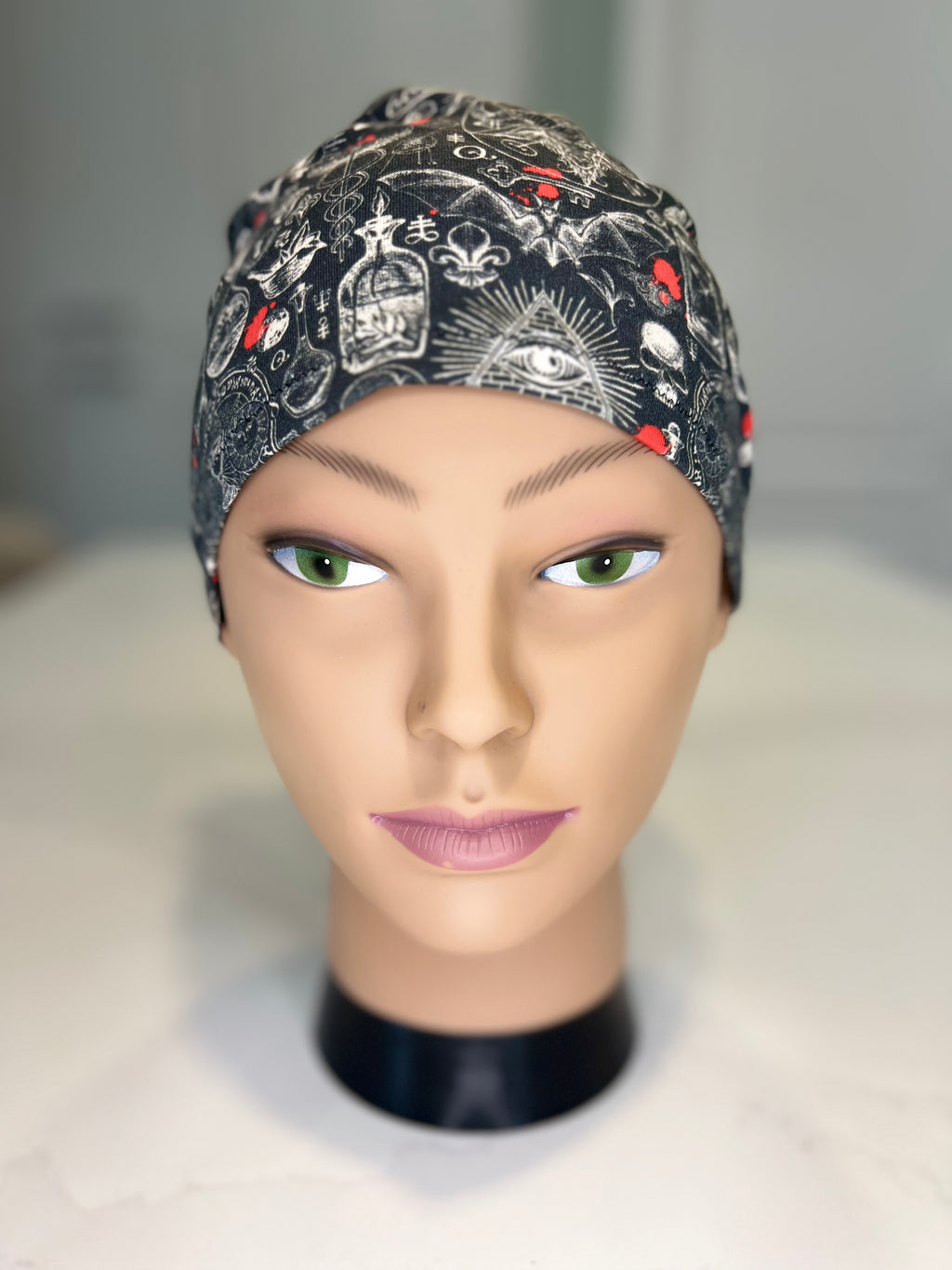 Apocathary's Notebook design Soft Jersey Fabric theatre scrub cap / hat.  Ethically made.