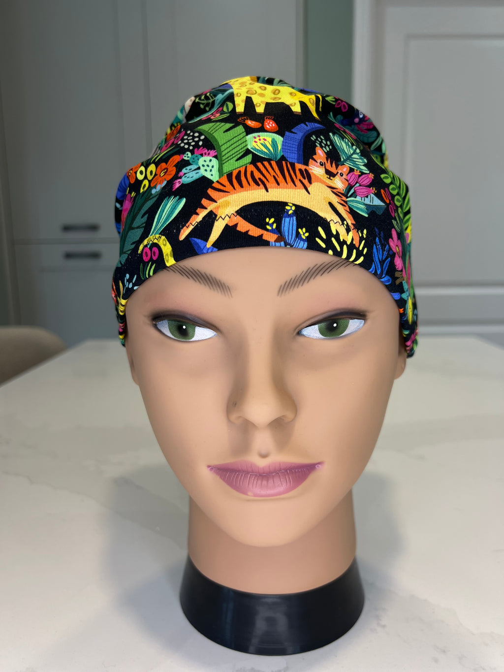 Rainforest Jungle Soft Jersey Fabric theatre scrub cap / hat.  Ethically made. Standard and Large size