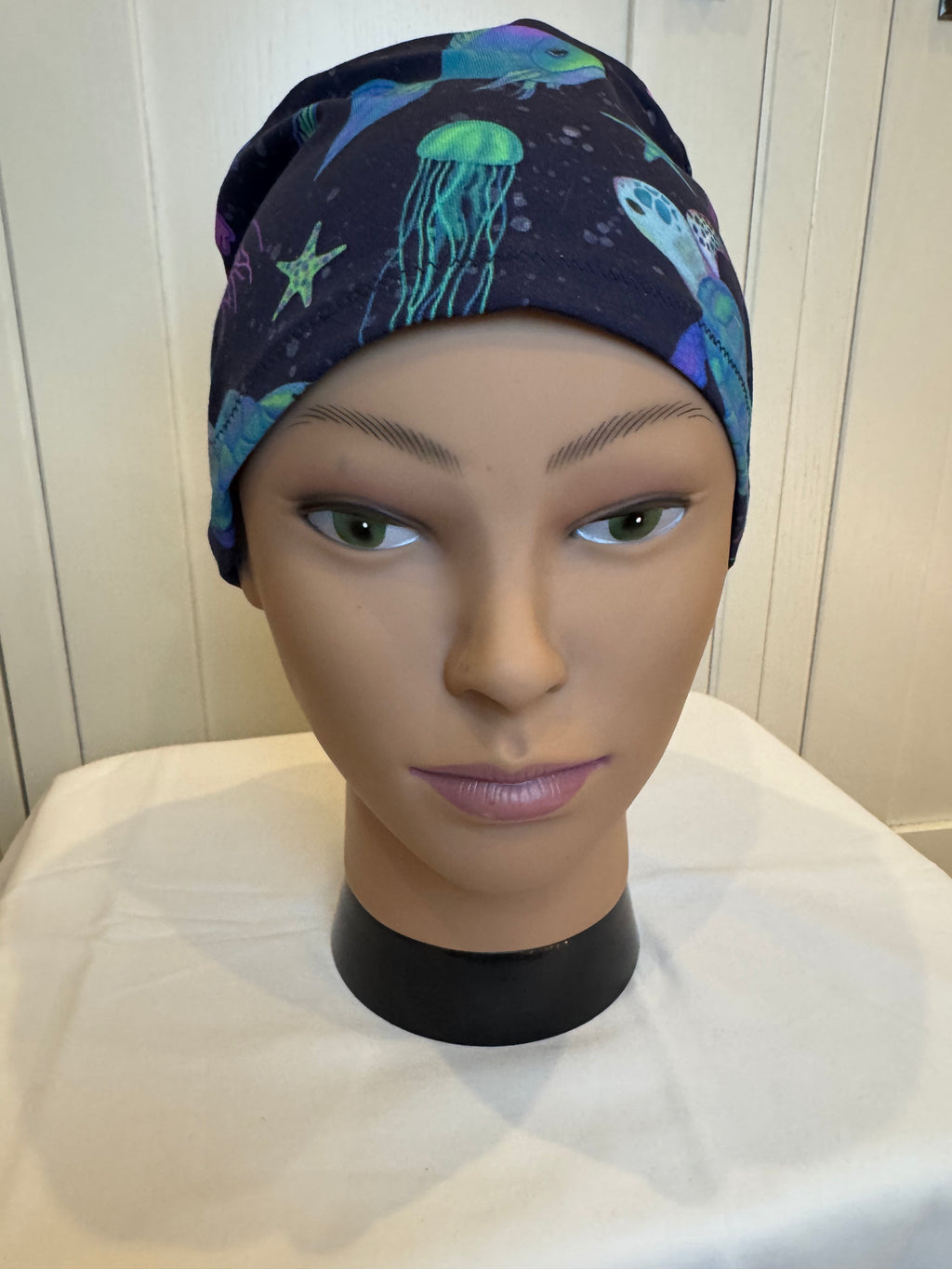 Navy Aquarium Premium Jersey super soft and smooth cotton theatre scrub hat/cap