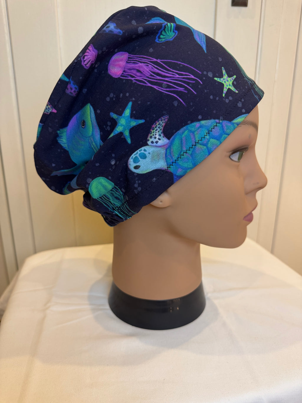 Navy Aquarium Premium Jersey super soft and smooth cotton theatre scrub hat/cap