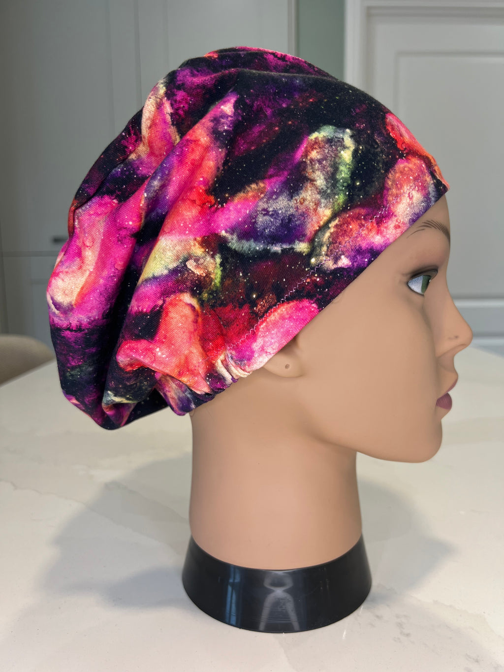 Nebula Hearts Soft Jersey Fabric theatre scrub cap / hat.  Ethically made. Standard and Large size