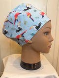 Macaws & Toucans PREMIUM JERSEY super soft and smooth cotton theatre scrub hat/cap.