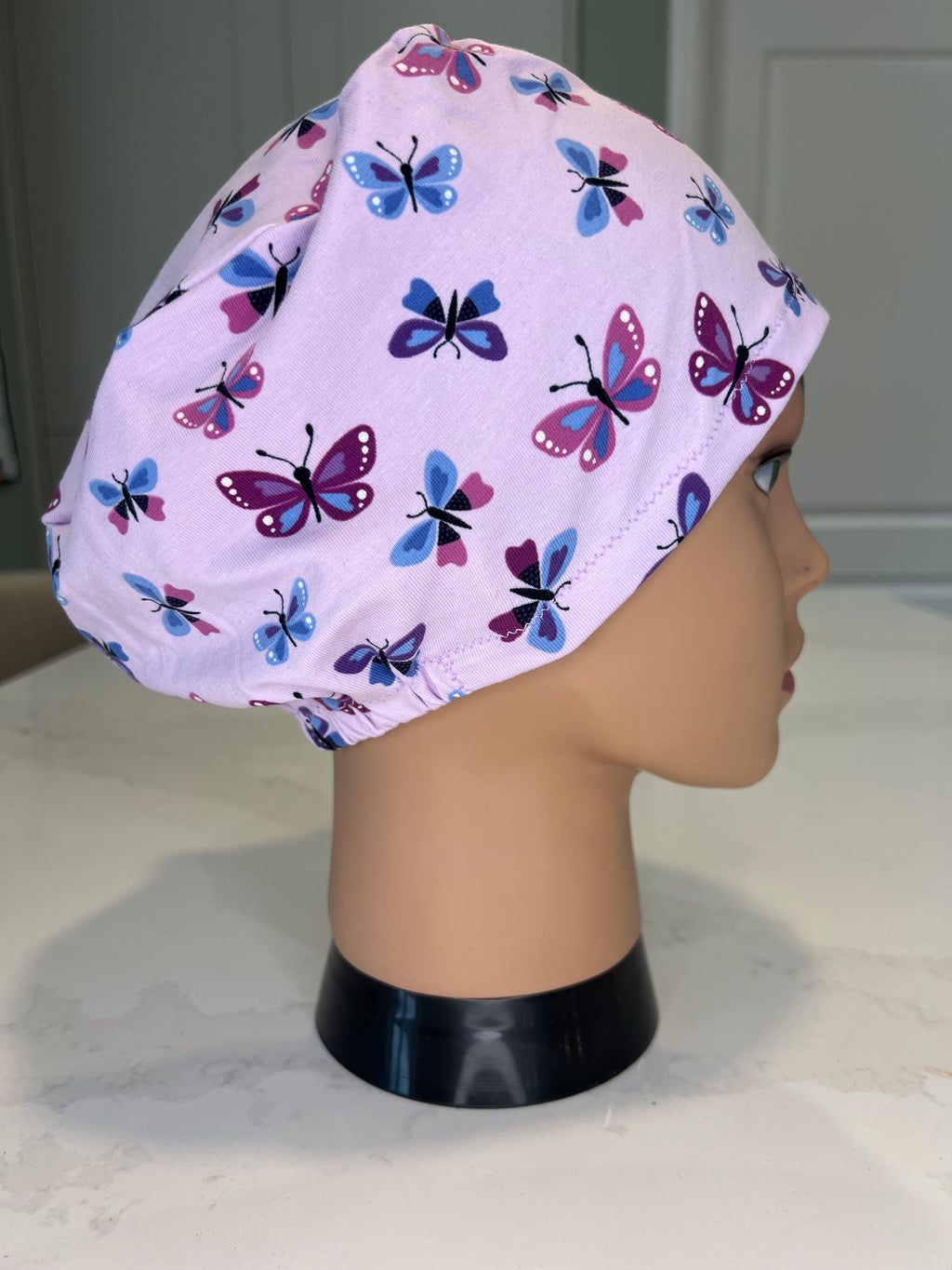Multi-butterflies Soft Jersey Fabric theatre scrub cap / hat.  Ethically made. Standard and Large size