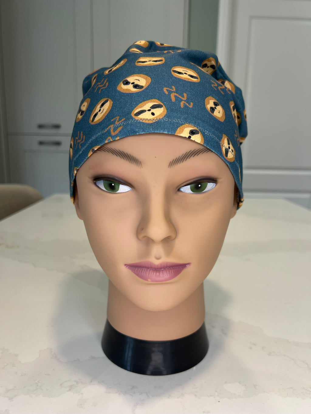 Sleepy Sloths Teal Soft Jersey Fabric theatre scrub cap / hat.  Ethically made. Standard and Large size