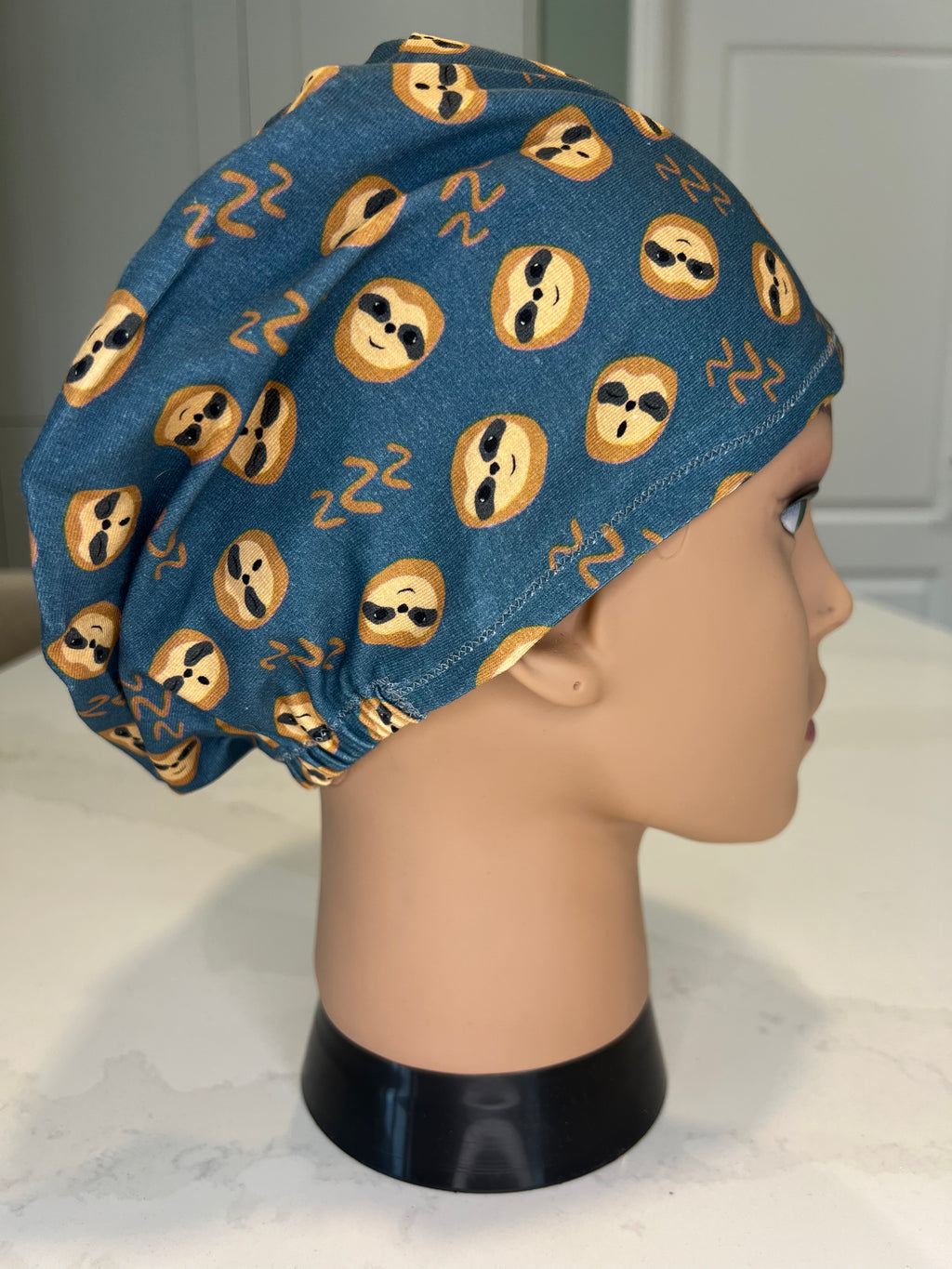 Sleepy Sloths Teal Soft Jersey Fabric theatre scrub cap / hat.  Ethically made. Standard and Large size
