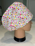 Pink Cottage Garden Cotton Theatre Scrub Cap / Hat.  Optional Satin Lining.