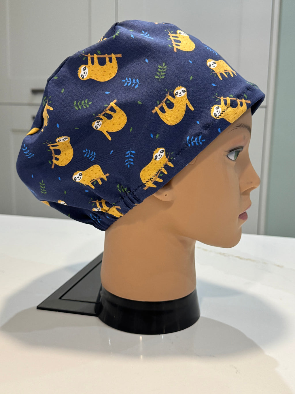 Smiling Sloths Navy Premium Cotton Jersey super soft theatre scrub hat/cap