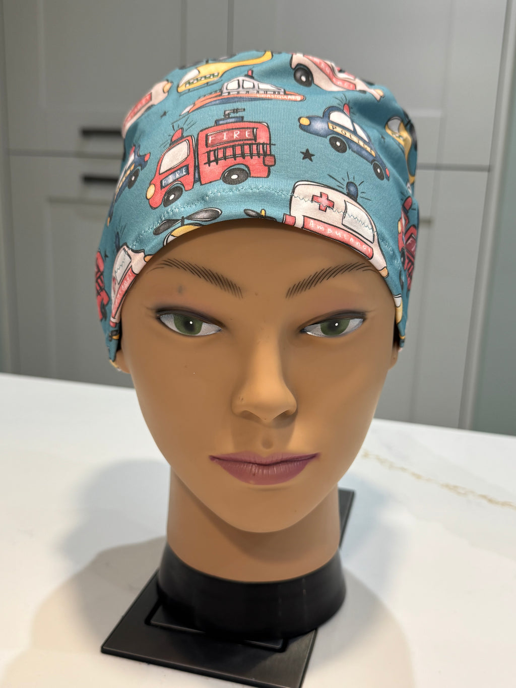 Emergency Vehicles Premium Cotton Jersey super soft theatre scrub hat/cap - Child/ Paediatrics friendly