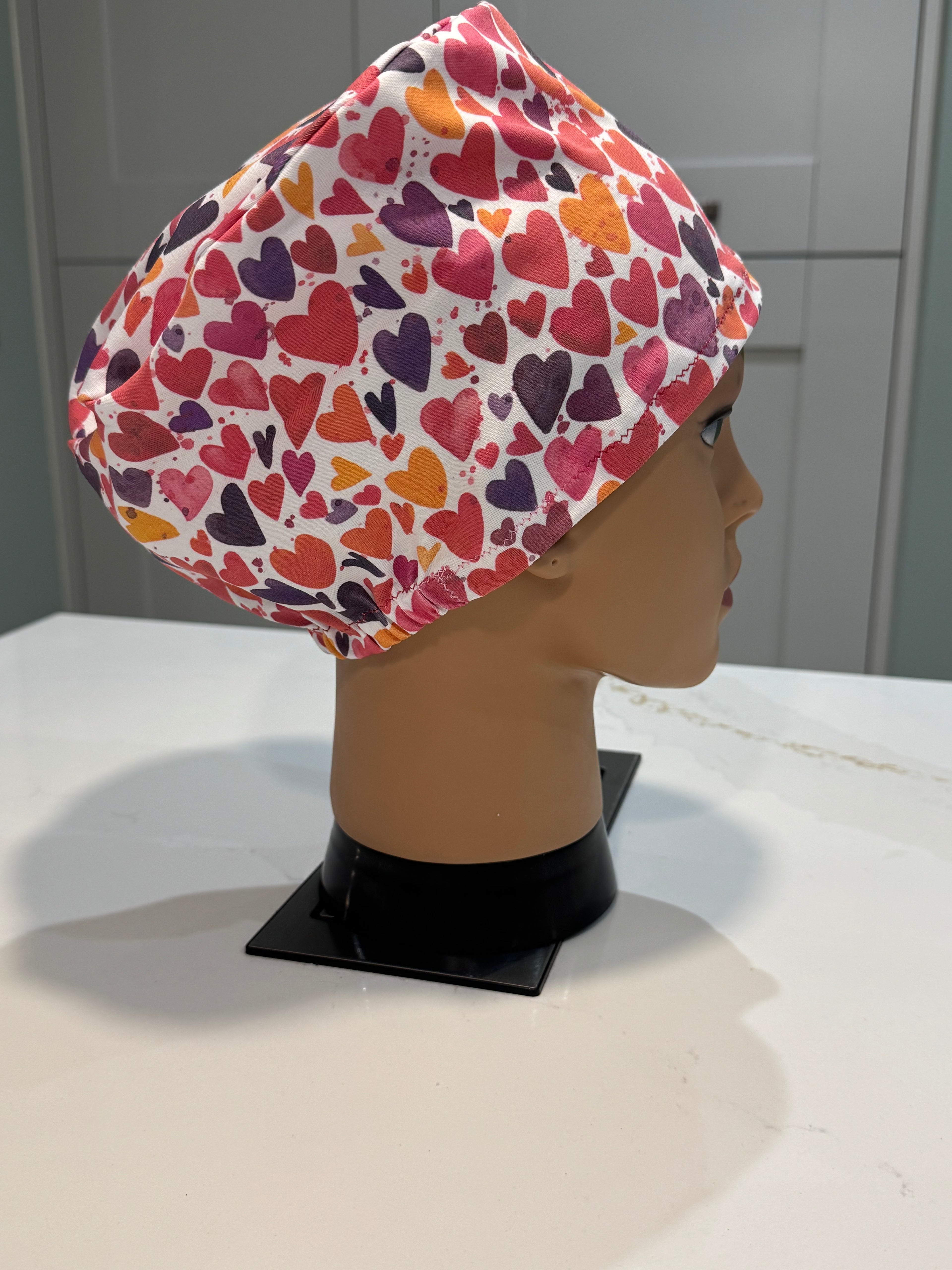 Warm Hearts Premium Cotton Jersey super soft theatre scrub hat/cap. Love/ Valentine's Day