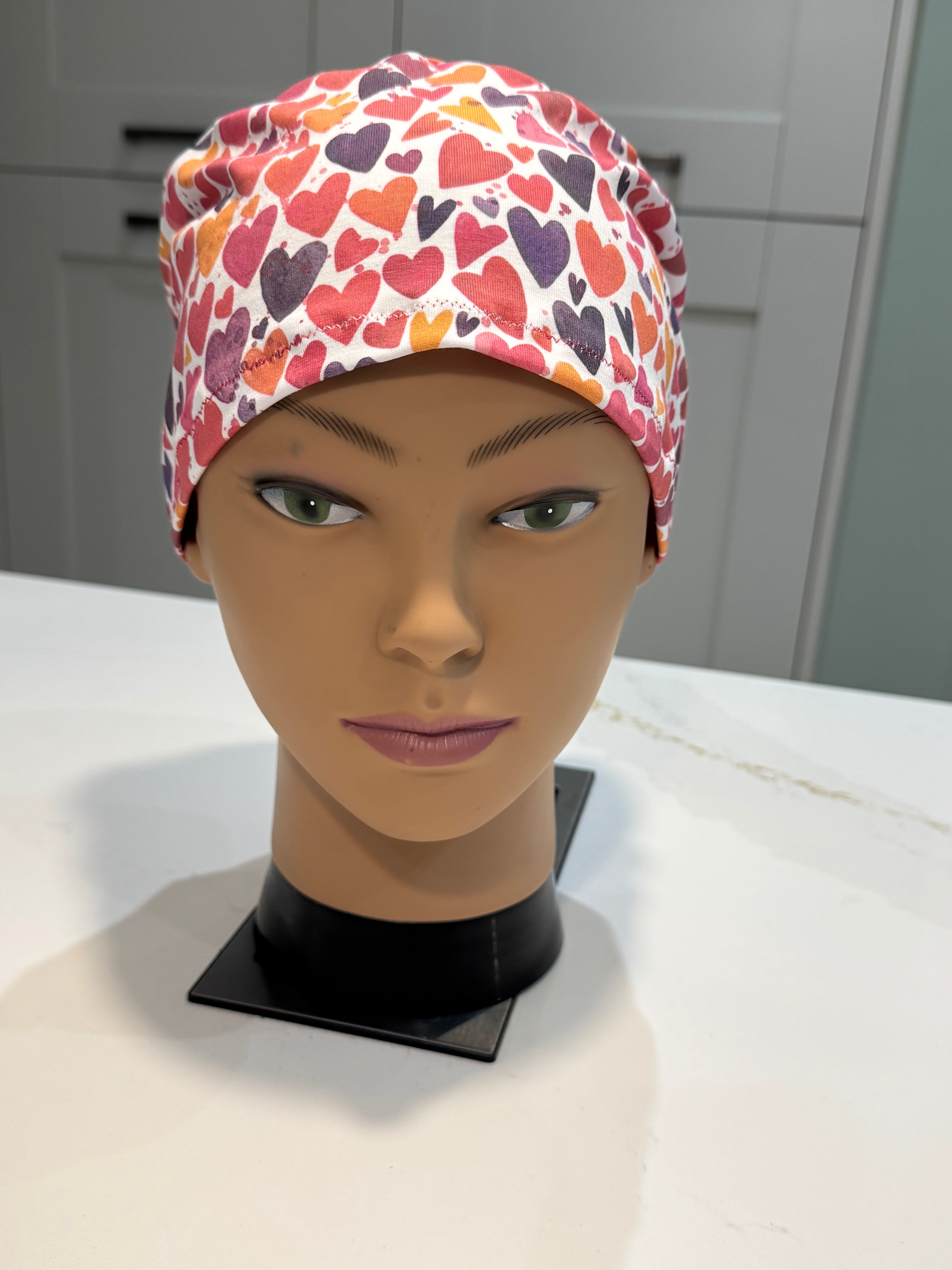 Warm Hearts Premium Cotton Jersey super soft theatre scrub hat/cap. Love/ Valentine's Day
